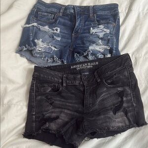 American Eagle Outfitters Ripped Denim Shorts in Dark Black and Washed Blue